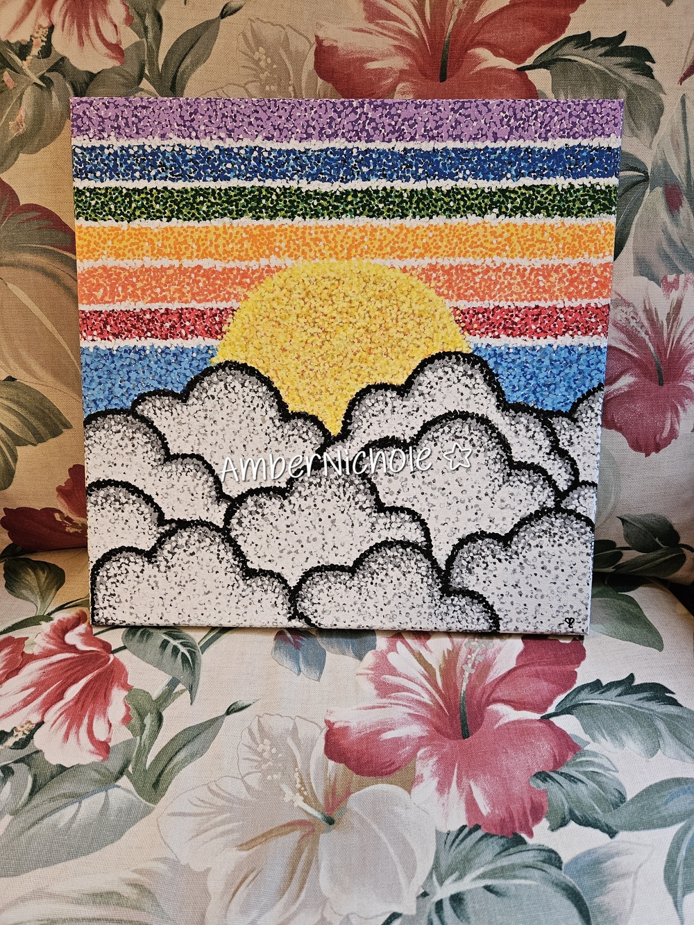🌈 Rainbow Sunrise Dot Art Canvas - Colorful Sunrise Wall Art